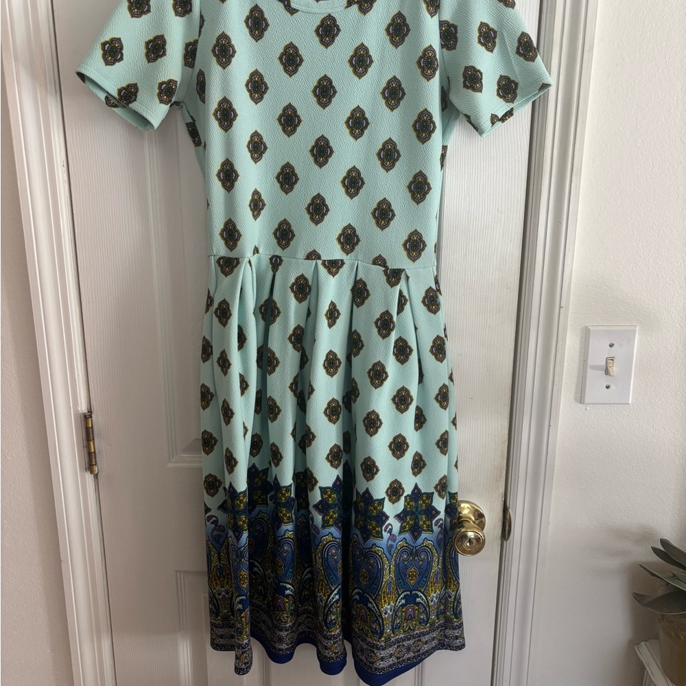 LuLaRoe Mint and Purple Patterned Dress